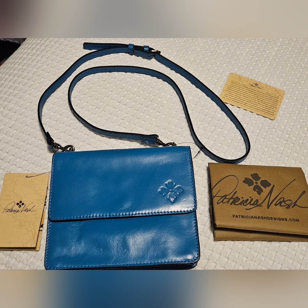 NWT Patricia Nash Leather Veolia Crossbody W/ Detachable Pearl Handle: Turquoise - Picture 15 of 15